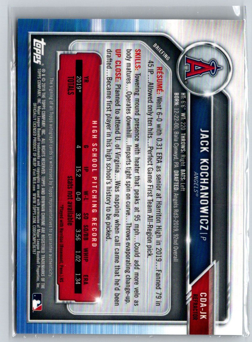 2019 Bowman Draft Jack Kochanowicz Chrome Draft Auto Refractor #/499 E22