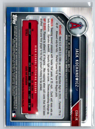 2019 Bowman Draft Jack Kochanowicz Chrome Draft Auto Refractor #/499 E22