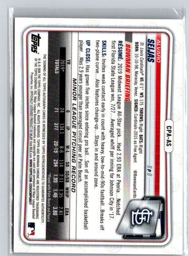 2020 Bowman #CPA-AS Alvaro Seijas Chrome Prospect Autographs E22
