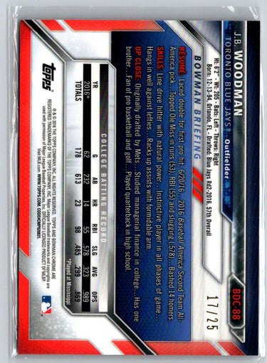 2016 Bowman Draft #BDC-88 J.B. Woodman Chrome Orange Refractor #/25 E21