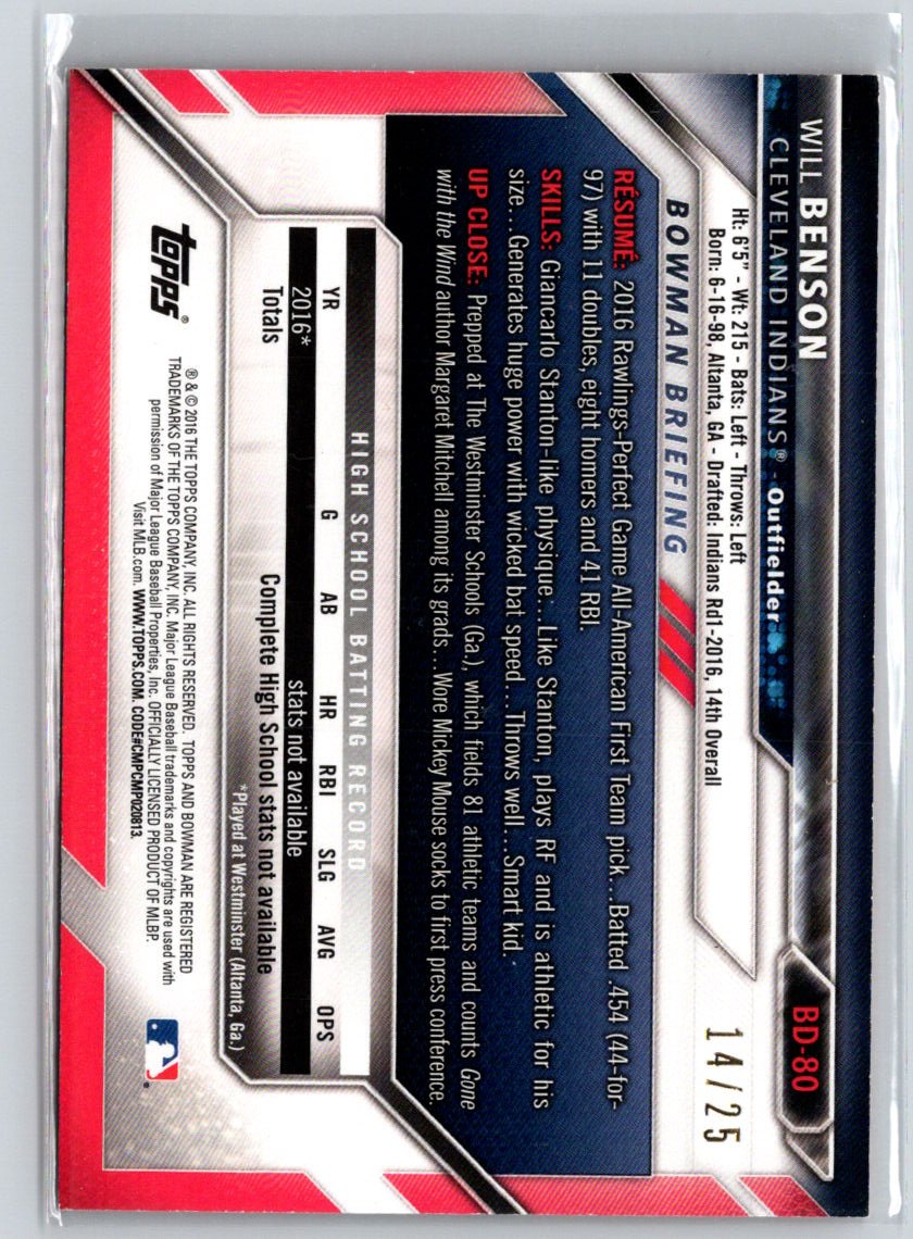 2016 Bowman Draft #BD-80 Will Benson Orange Border #/25 E21