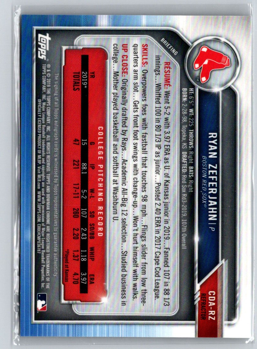 2019 Bowman Draft #CDA-RZ Ryan Zeferjahn Chrome Auto Refractor #/499 E23