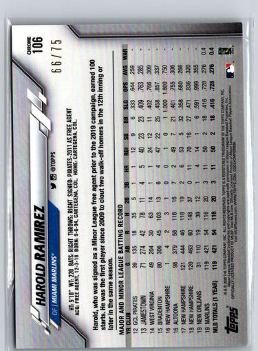 2020 Topps Chrome #106 Harold Ramirez Blue Wave Refractor #/75 E23