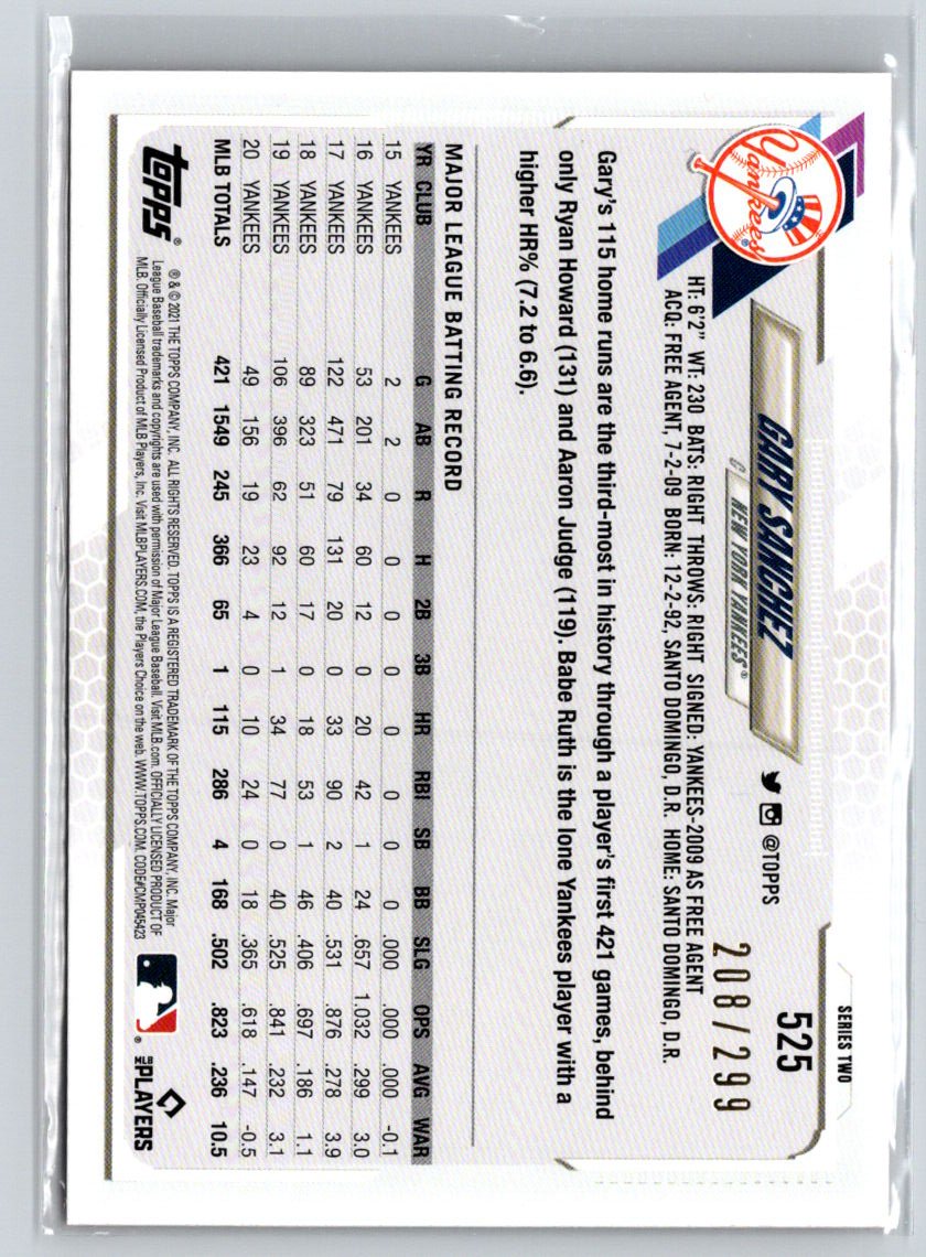 2021 Topps #525 Gary Sanchez Orange #/299 E23