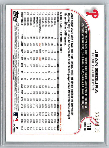 2022 Topps #178 Jean Segura Green Foilboard #/499 E23