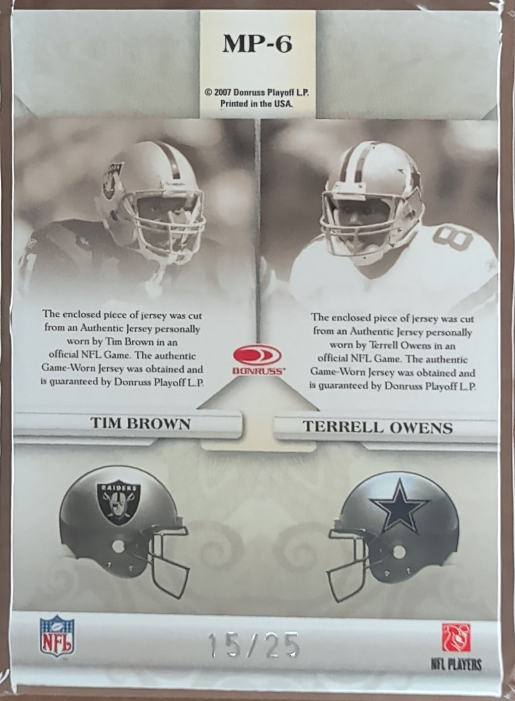 2007 Limited Tim Brown Terrell Owens Matching Numbers Jerseys Prime #/25 D12
