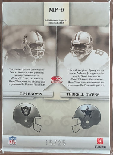 2007 Limited Tim Brown Terrell Owens Matching Numbers Jerseys Prime #/25 D12