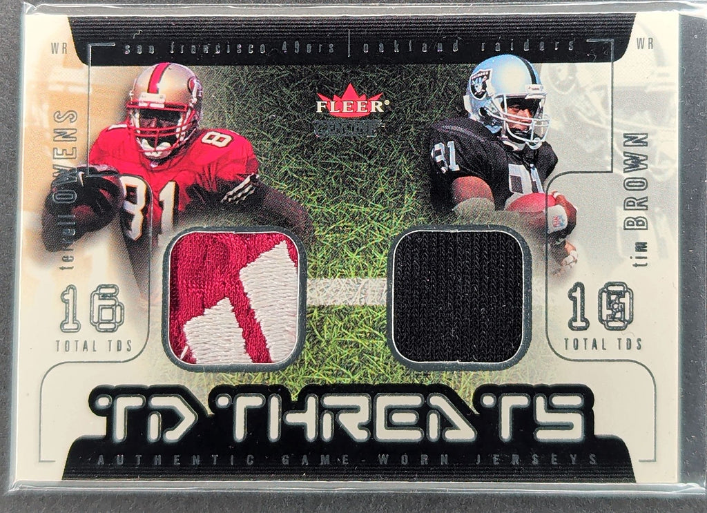 2002 Fleer Genuine Terrell Owens / Tim Brown TD Threats Patches #/26 D15