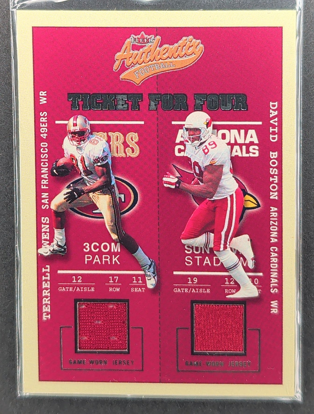 2002 Fleer Authentix Terrell Owens Boston Smith Tim Brown Quad Jersey /200 D16