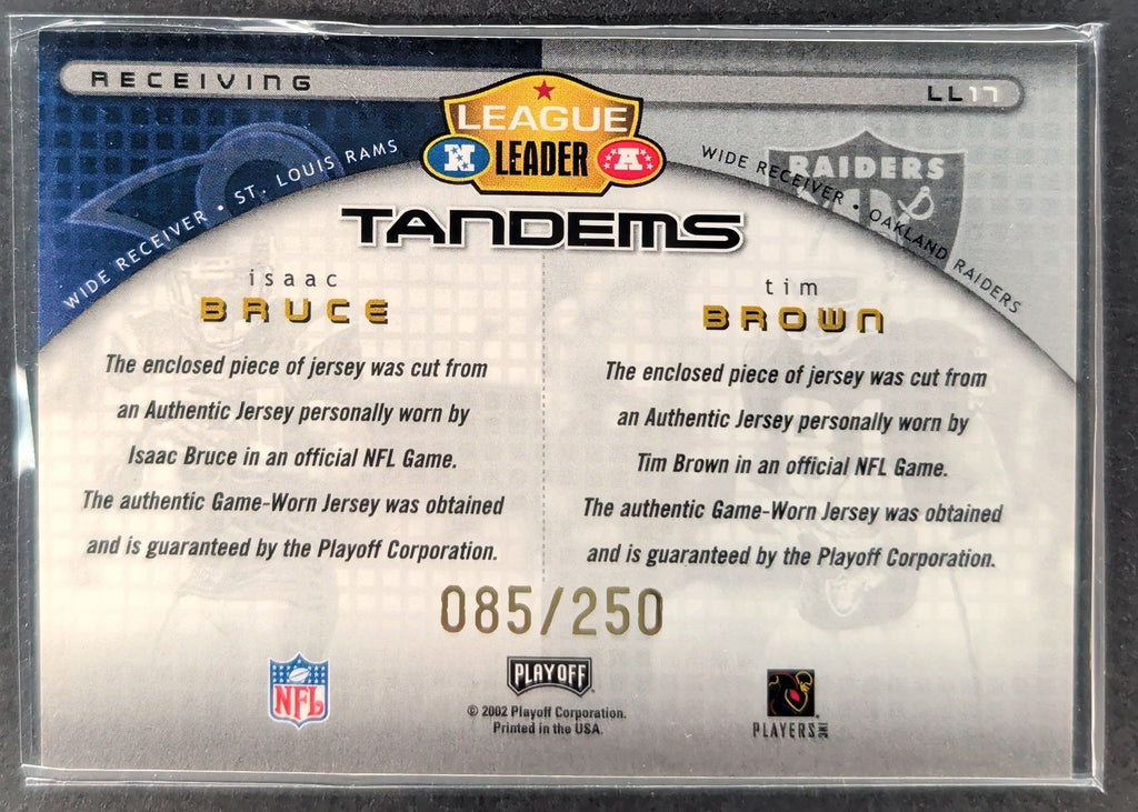2002 Playoff Prestige  Tim Brown Isaac Bruce Tandems Materials #/250 D19