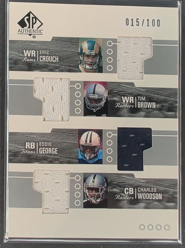 2002 SP Authentic Crouch Tim Brown George Woodson Quad Jersey #/100 D19