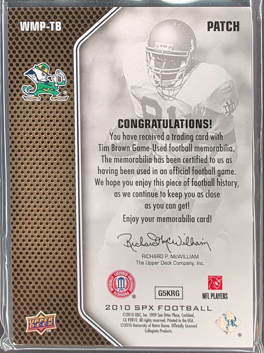 2010 SPx #WMP-TB Tim Brown Winning Materials Patch #/125 D19