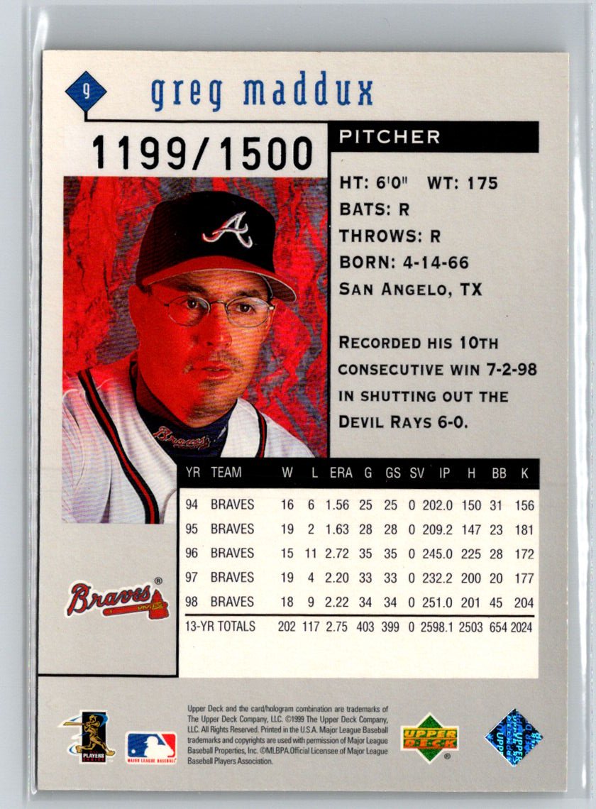 1999 Upper Deck Black Diamond #9 Greg Maddux Triple #/1500 F1