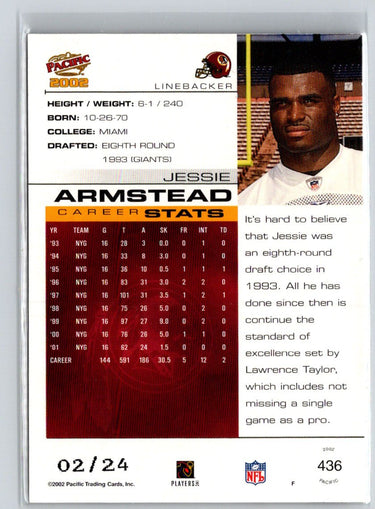 2002 Pacific #436 Jessie Armstead Extreme LTD #/24 F1