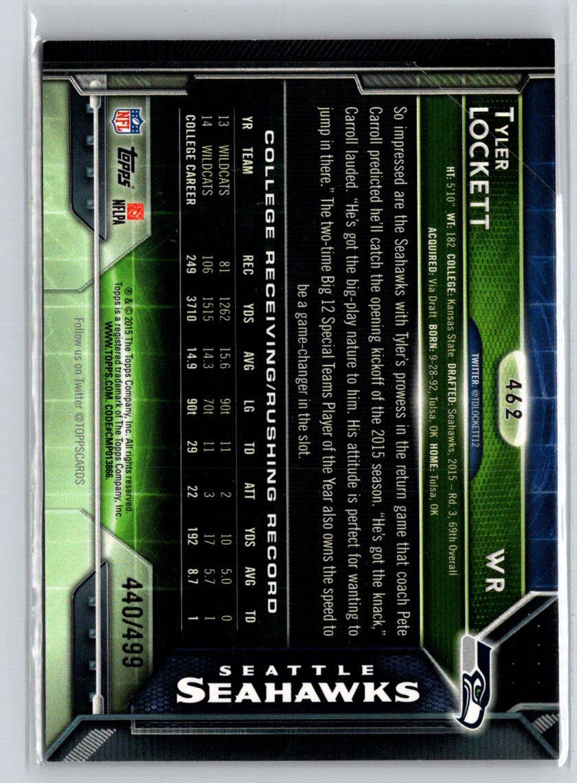 2015 Topps #462 Tyler Lockett Pink #/499 F1