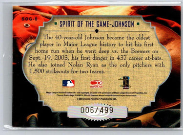 2004 Donruss Studio #SOG-8 Randy Johnson Spirit of the Game Gold #/499 F1