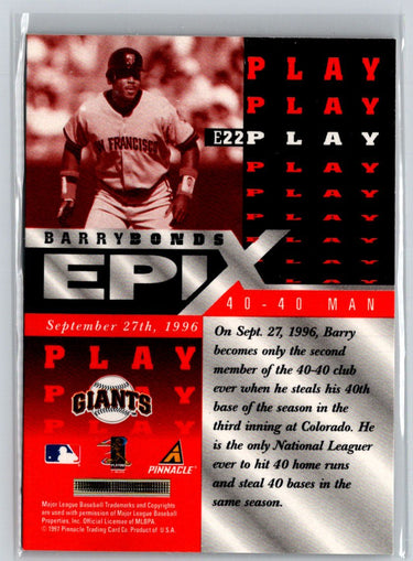 1998 Pinnacle #E22 Barry Bonds Epix Orange F1