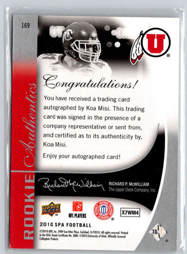 2010 SP Authentic #169 Koa Misi #/599 F1