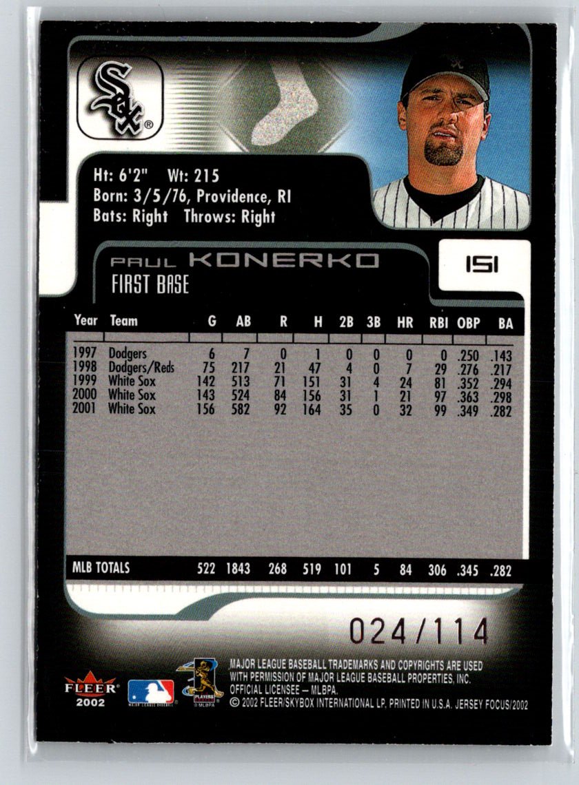 2002 Fleer Focus Jersey Edition #151 Paul Konerko Century Parallel #/114 F2