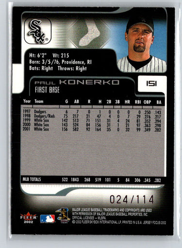 2002 Fleer Focus Jersey Edition #151 Paul Konerko Century Parallel #/114 F2