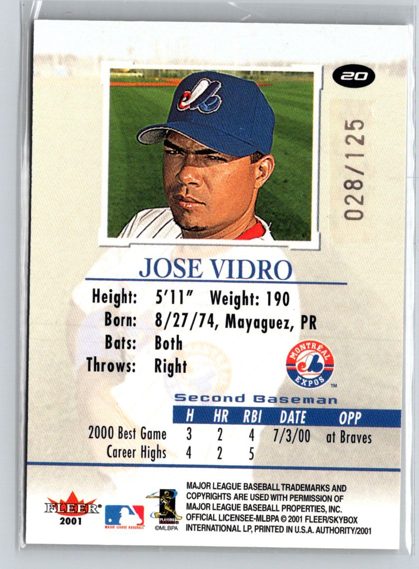 2001 Fleer Authority #20 Jose Vidro Prominence #/125 F2