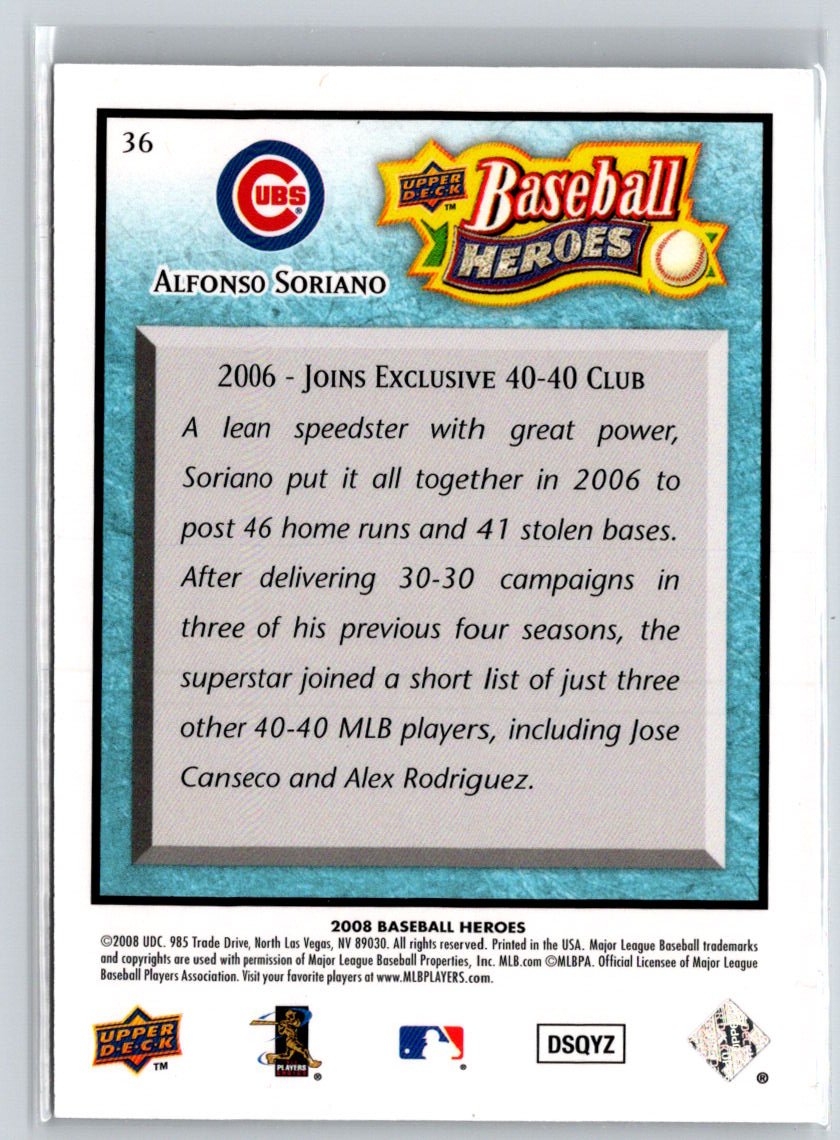 2008 Upper Deck Baseball Heroes #36 Alfonso Soriano Light Blue #/49 F2