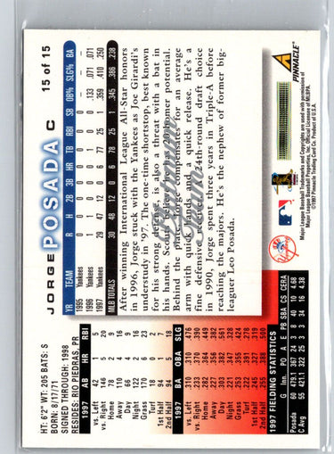 1998 Score New York Yankees #15 Jorge Posada Platinum Team F2