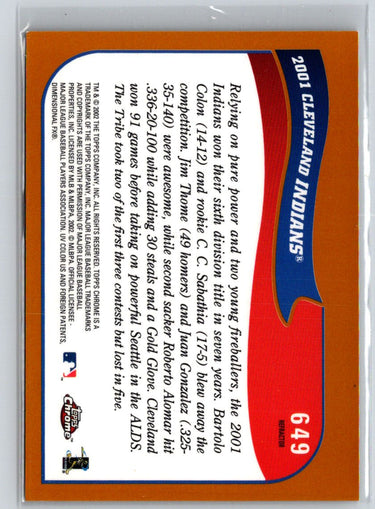 2002 Topps Chrome #649 Cleveland Indians Gold Refractors F2