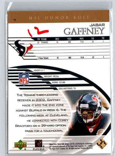2003 Upper Deck Honor Roll #7 Jabar Gaffney Gold #/25 F2