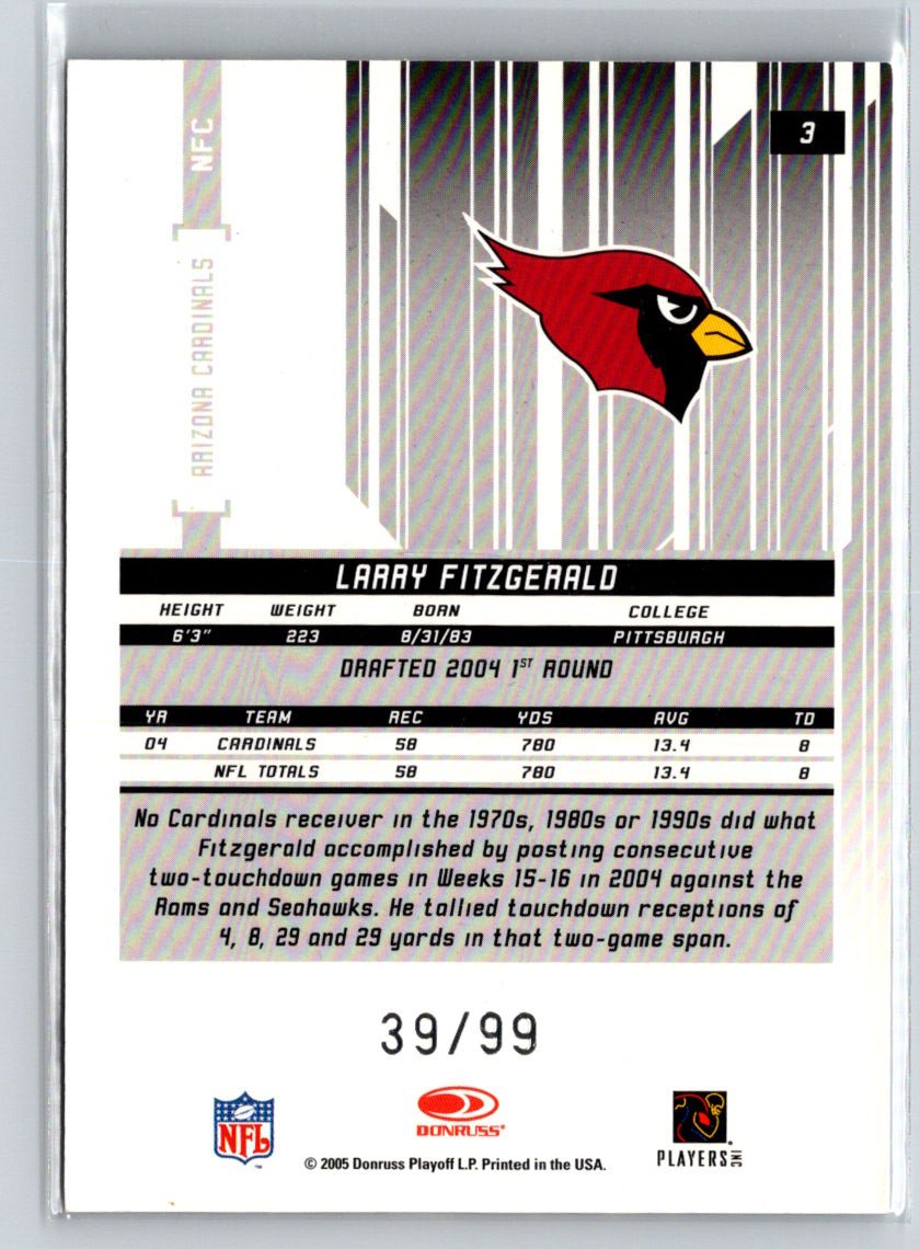 2005 Leaf Rookies & Stars Longevity #3 Larry Fitzgerald blue /99 F3