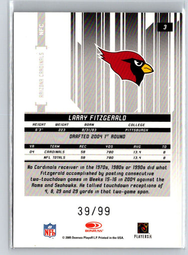 2005 Leaf Rookies & Stars Longevity #3 Larry Fitzgerald blue /99 F3