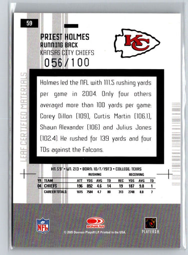 2005 Leaf Certified Materials #59 Priest Holmes Mirror Red #/100 F3
