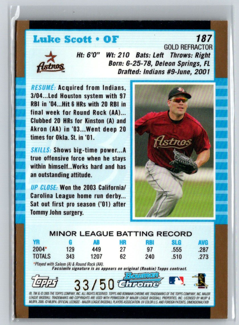 2005 Bowman Chrome #187 Luke Scott Gold Refractors #/50 F4