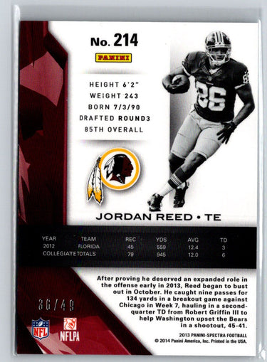 2013 Panini Spectra #214 Jordan Reed Blue #/49 F4