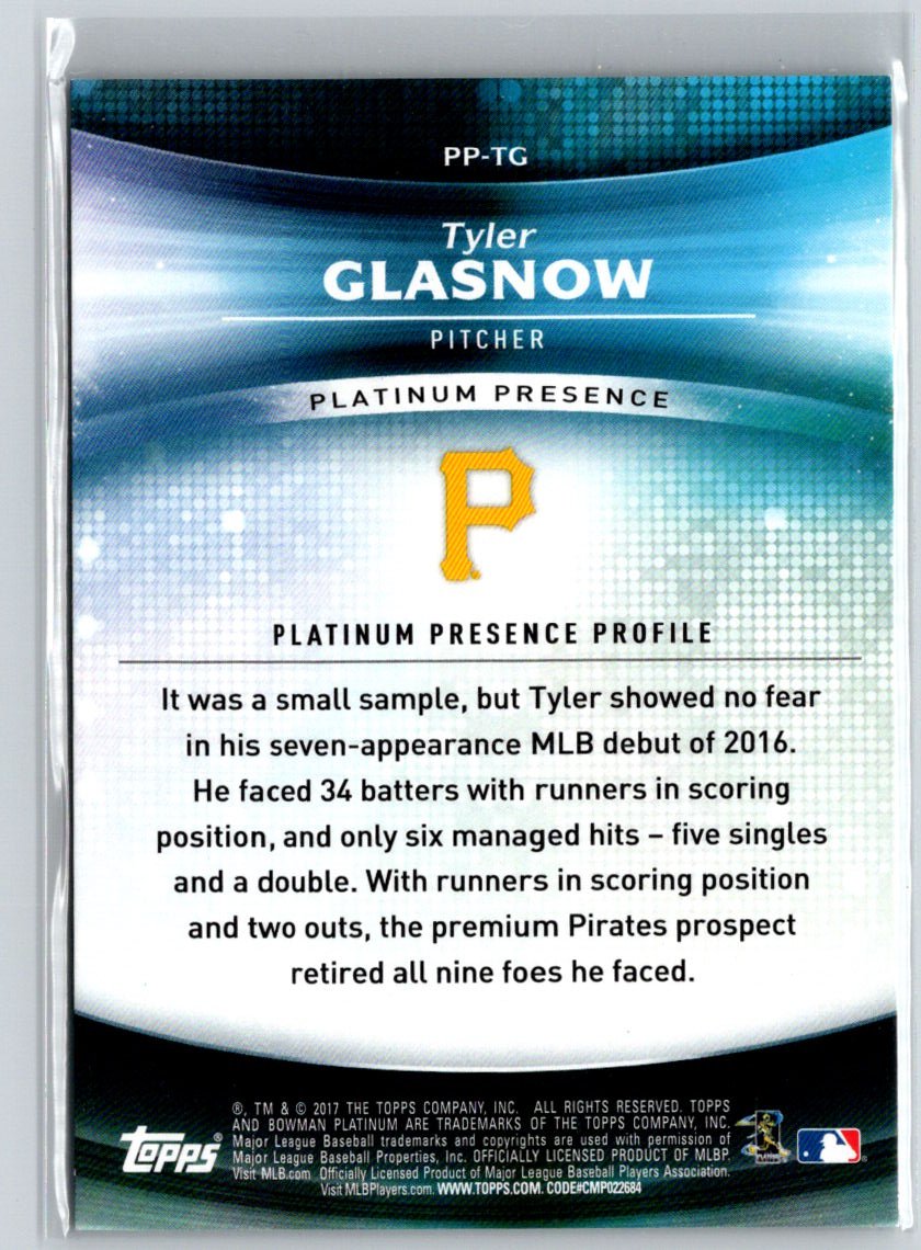 2017 Bowman Platinum #PP-TG Tyler Glasnow Platinum Presence Green #/99 F4