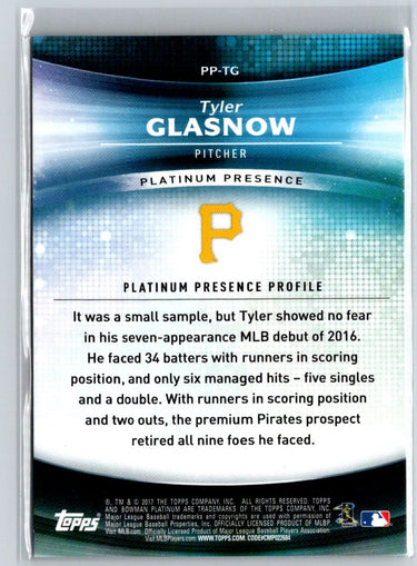 2017 Bowman Platinum #PP-TG Tyler Glasnow Platinum Presence Green #/99 F4