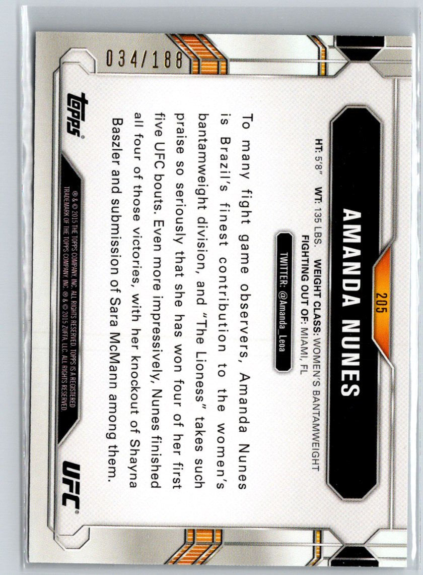 2015 Topps UFC Chronicles #205 Amanda Nunes Black and White #/188 F4