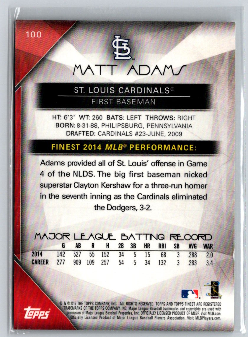 2015 Finest #100 Matt Adams Gold Refractor #/50 F4