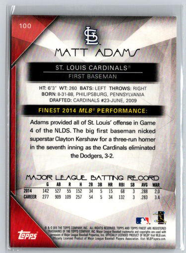 2015 Finest #100 Matt Adams Gold Refractor #/50 F4