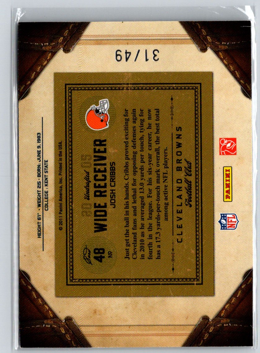 2011 Panini Timeless Treasures #48 Josh Cribbs Gold #/49 F5