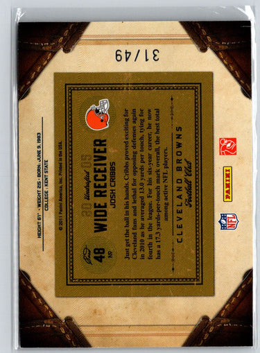 2011 Panini Timeless Treasures #48 Josh Cribbs Gold #/49 F5