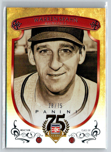 2014 Panini Hall of Fame 75th Year Anniversary Red #45 Warren Spahn #/75 F5
