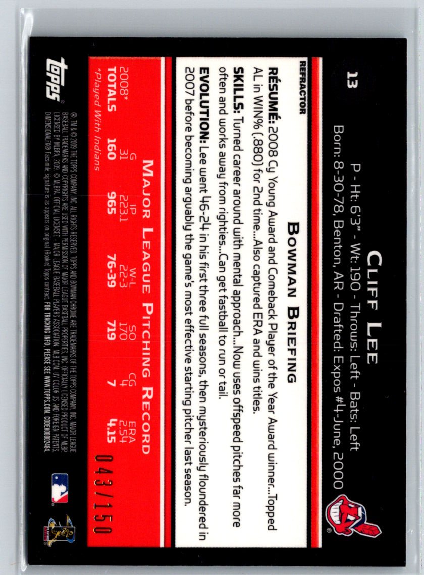 2009 Bowman Chrome #13 Cliff Lee Blue Refractors #/150 F5