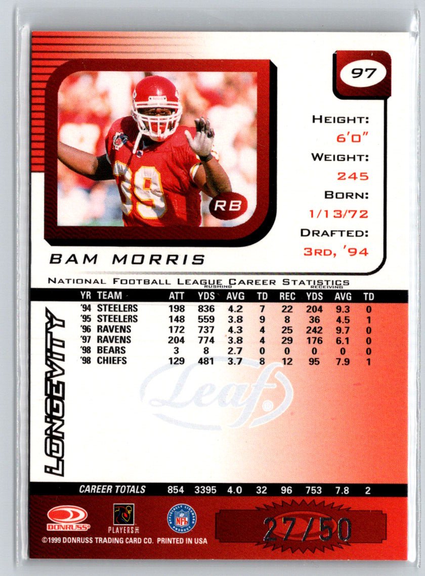 1999 Leaf Rookies & Stars #97 Bam Morris Longevity #/50 F5