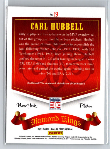 2014 Hall of Fame 75th Anniversary Diamond Kings Red #19 Carl Hubbell #/75 F5