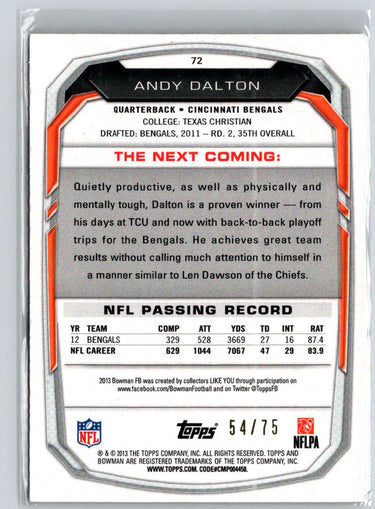 2013 Bowman #72 Andy Dalton Rainbow Gold #/75 F6