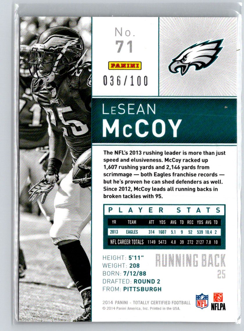 2014 Panini Totally Certified #71 LeSean McCoy Platinum Red #/100 F6