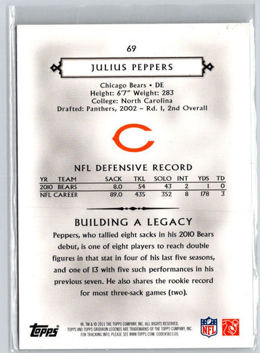 2011 Topps Gridiron Legends #69 Julius Peppers Green #/150 F6