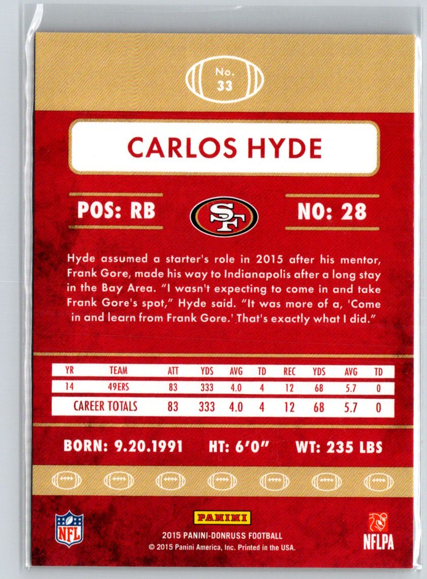 2015 Donruss #33 Carlos Hyde Stat Line Career Green #/333 F6