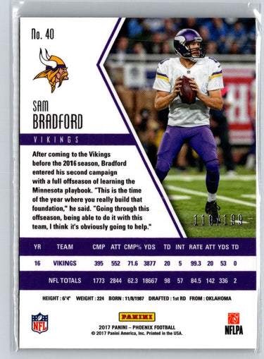 2017 Panini Phoenix #40 Sam Bradford Pink #/199 F6